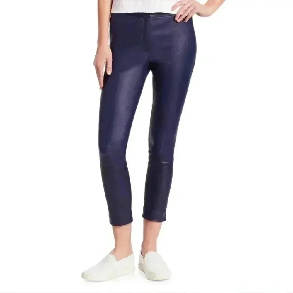 Theory Bristol Leather Classic Skinny Pant Bright Midnight Size 2 Genuine